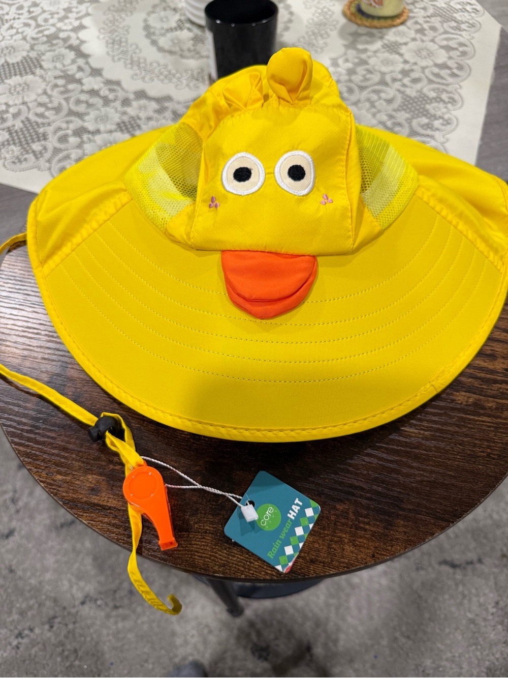 Kids Yellow Duck Rain wear Hat with Chin Strap and a whistle